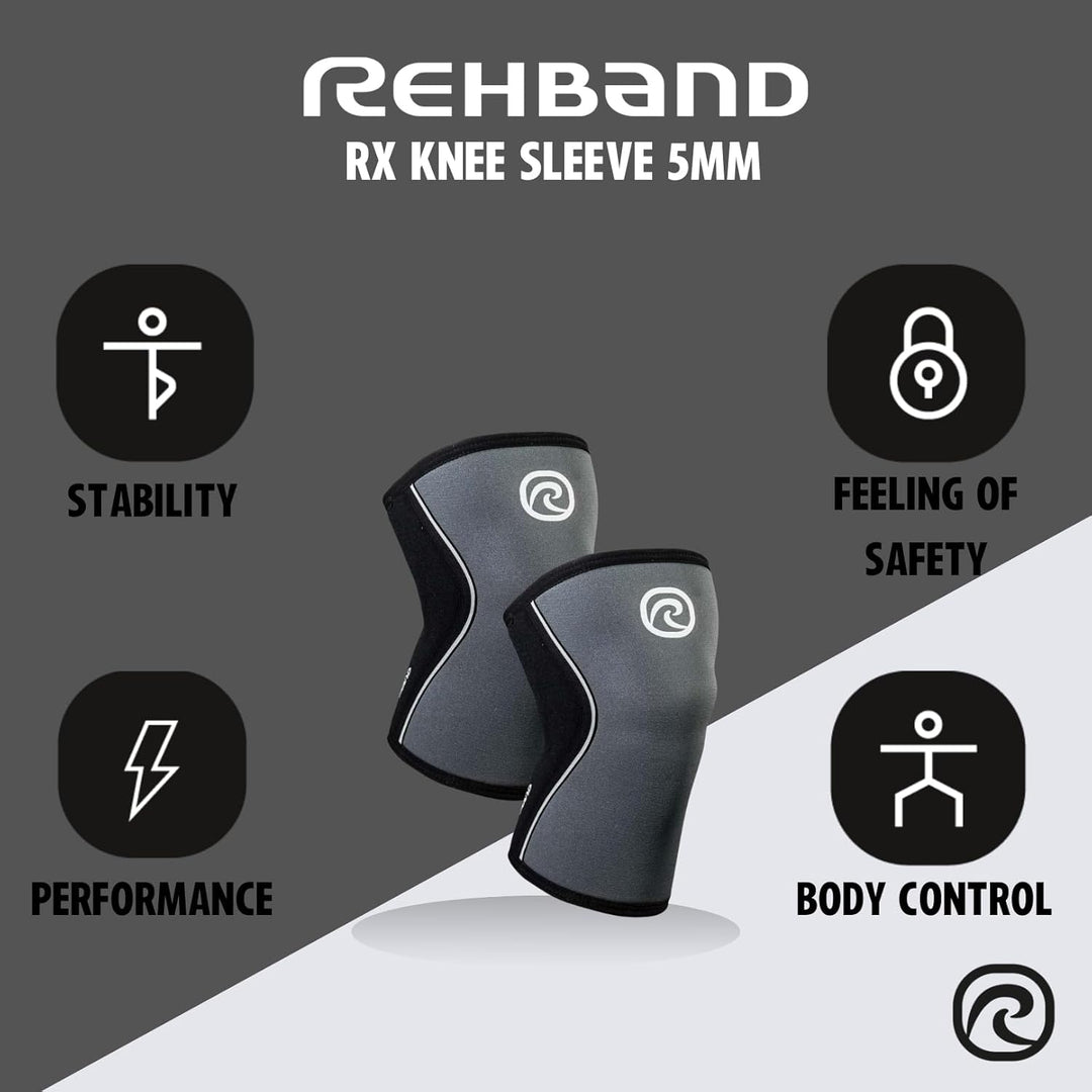 Rehband Kniebandage Kraftsport, Kniestütze für Cross Fit & schweres Training, Knee Sleeve aus 5 mm N