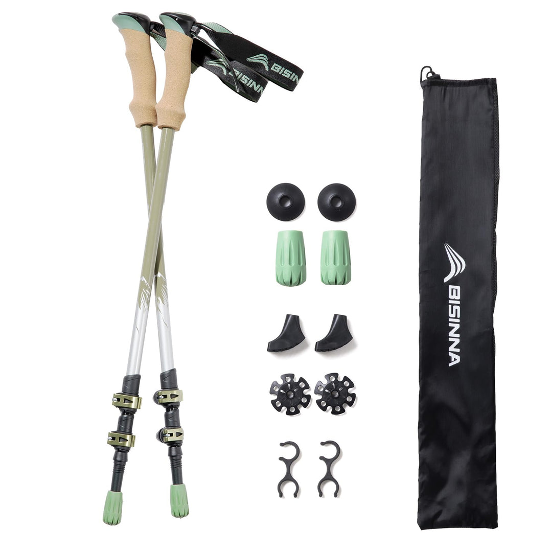 BISINNA Wanderstöcke 135cm Teleskop Trekkingstöcke aus Aluminium, Korkgriff, 2 Stück, Unisex für Erw