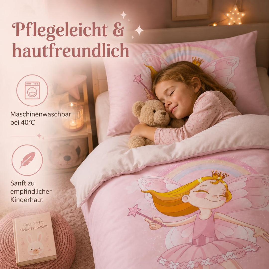 DJDEA Kinderbettwäsche 100x135 cm - Kinder Bettwäsche Feen Elfen, Weich Mikrofaser Baby Bettwäsche f