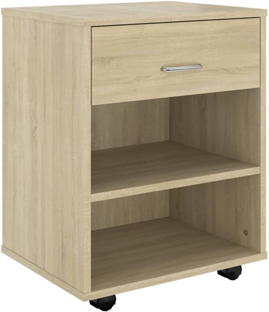 Mobiler Aktenschrank Lagerschrank aus Holzwerkstoff Beistellschrank mit Rollen für Wohnzimmer Schlaf