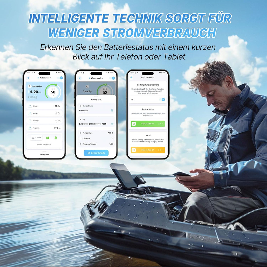 Redodo 12V 50Ah Smart Bluetooth LiFePO4 Lithium Batterie für Trolling Motor, Low-Temp Schutz, 10 Jah
