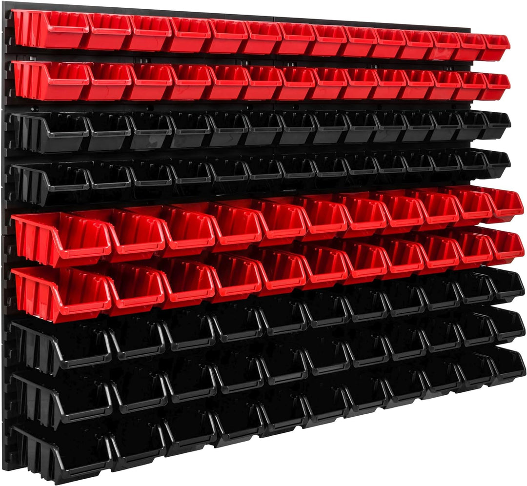Lagersystem Werkstattregal | 115 x 78 cm | 111 stck. Box | Wandregal mit Stapelboxen - Wandplatten E