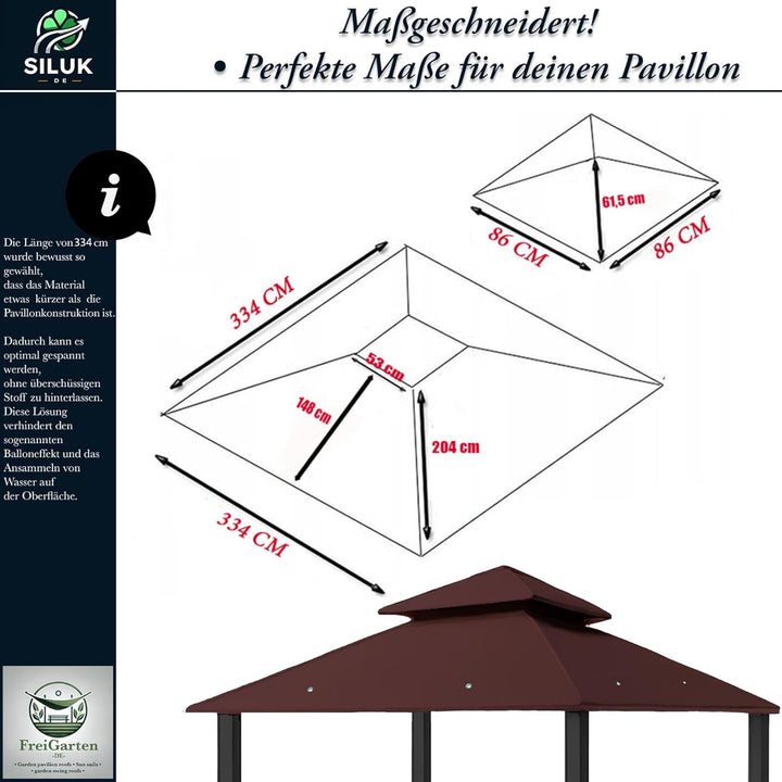 freigarten.de Ersatzdach für Pavillon 334 cm x 334 cm Sand Antik Pavillon Wasserdicht Material: Pana