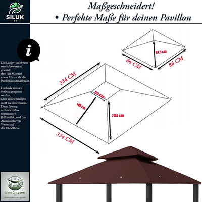 freigarten.de Ersatzdach für Pavillon 334 cm x 334 cm Sand Antik Pavillon Wasserdicht Material: Pana