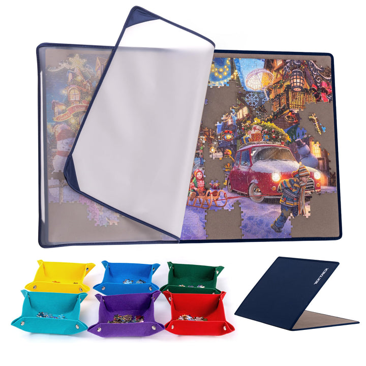 Tektalk faltbares Puzzle Board mit 6 Bunten Sortierschalen, tragbare Puzzlematte mit transparenter w