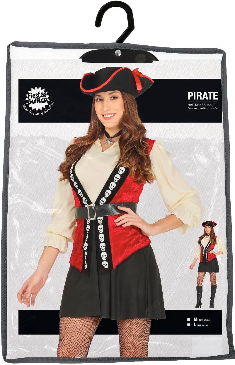 Generique - Freibeuter Piratin Kostüm für Damen schwarz-rot-beige