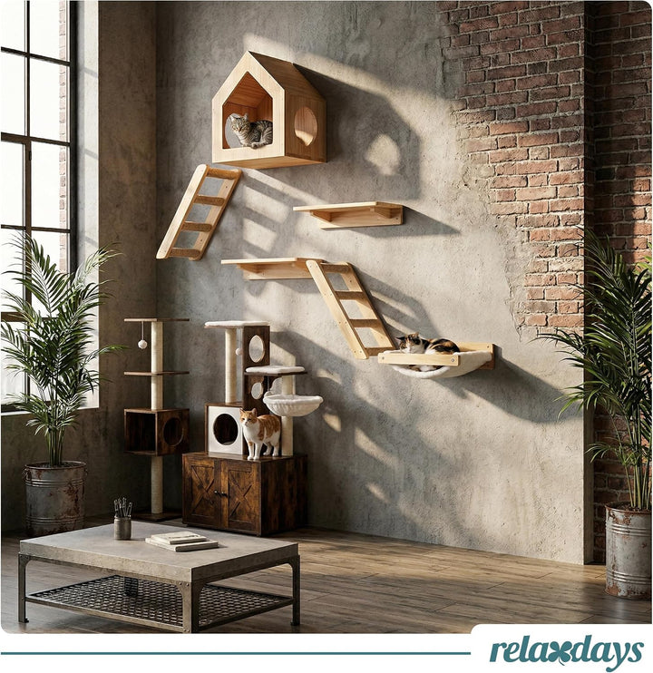 Relaxdays Katzenhaus, Katzenmöbel Wand &amp; Boden, Farbe | DIY Katzenwand Element, HBT: 46 x 39,5 x 30
