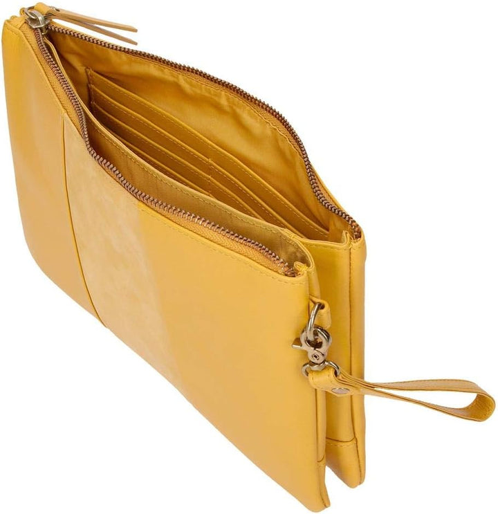 Pepe Jeans Double Brieftasche Handtasche Gelb 27x17x2 cms Leder, Handtasche Gelb