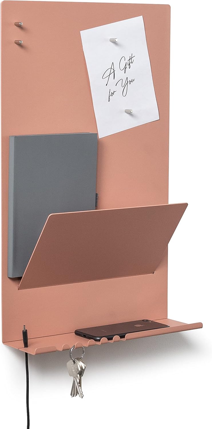 byde Wandorganizer Heke aus Stahlstruktur. 30 x 9 x 49 cm 3-in-1 Wandregal mit Magnettafel und Magne