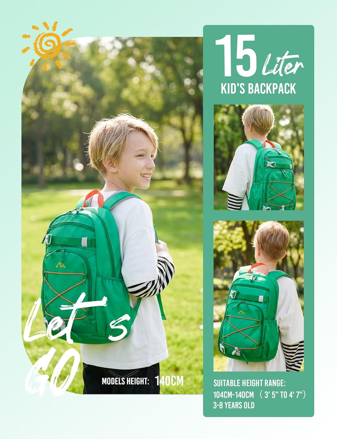 MOUNTAINTOP Kinderrucksack Mädchen Jungen Schulrucksack Schultasche für Schule Wander, 15L, 25 x 14
