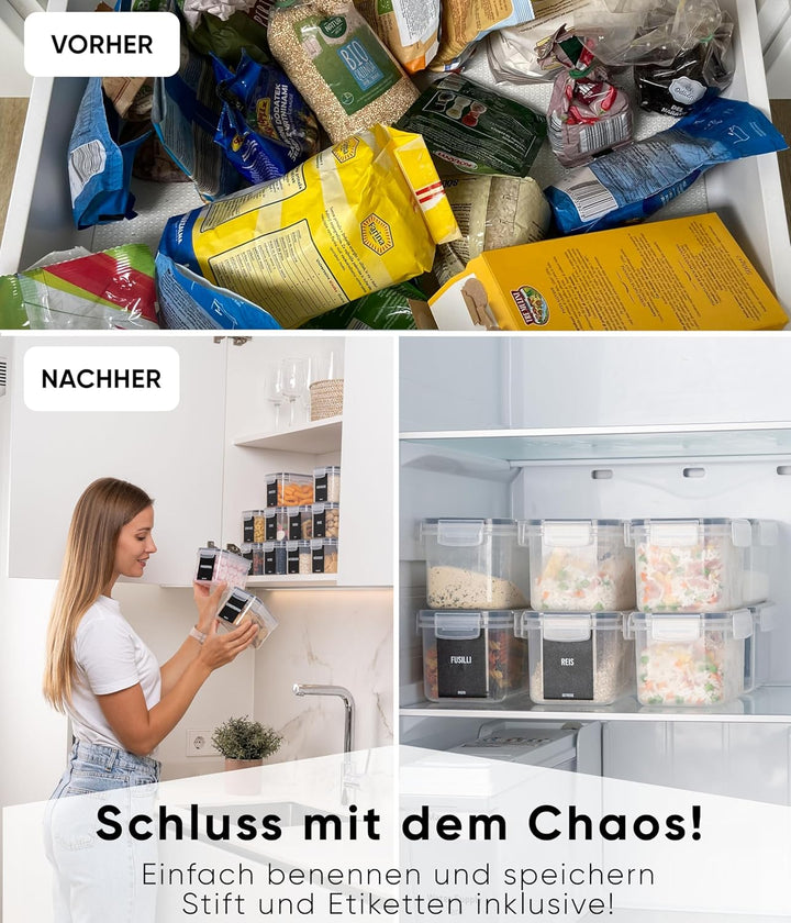 Deco haus® Vorratsdosen mit Deckel Luftdicht [inkl. VORRATSETIKETTEN] - 12er Vorratsbehälter Set - A