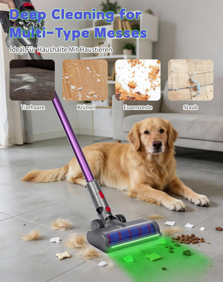 Bürste für Dyson V7 V8 V10 V11 V15 mit Grünem LED Licht, Weichwalze Bodenbürste Geeignet für Hartböd