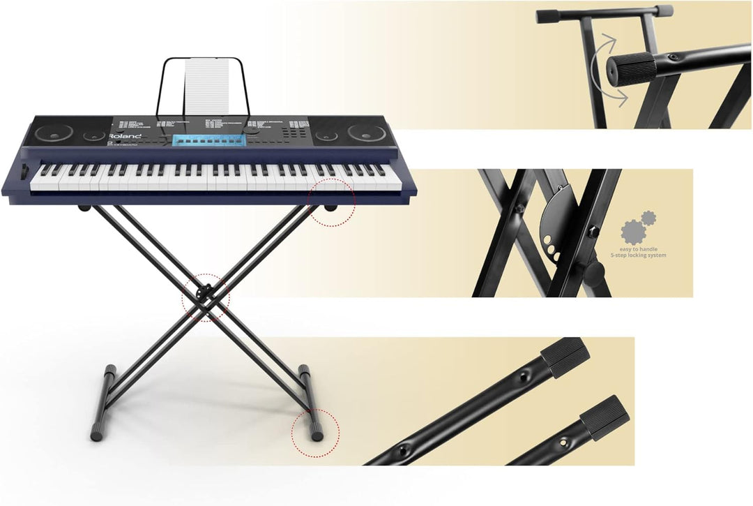 Classic Cantabile Doppelstrebiger Keyboardständer - 5-Fach höhenverstellbares Keyboard Stativ - Stab