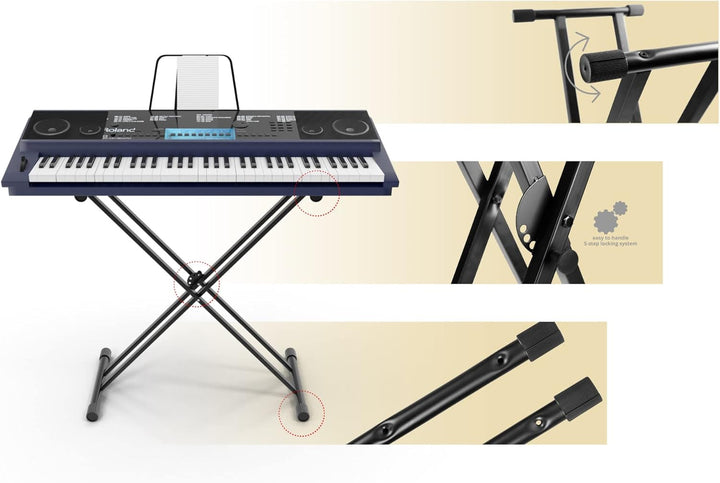 Classic Cantabile Doppelstrebiger Keyboardständer - 5-Fach höhenverstellbares Keyboard Stativ - Stab