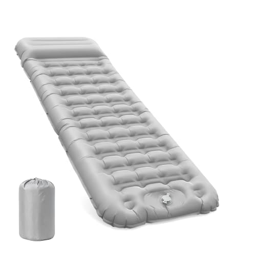Aufblasbare Isomatte Camping mit Fusspumpe und Kopfkissen, 12 cm verdickt – Bequem, Ultraleicht, Kle