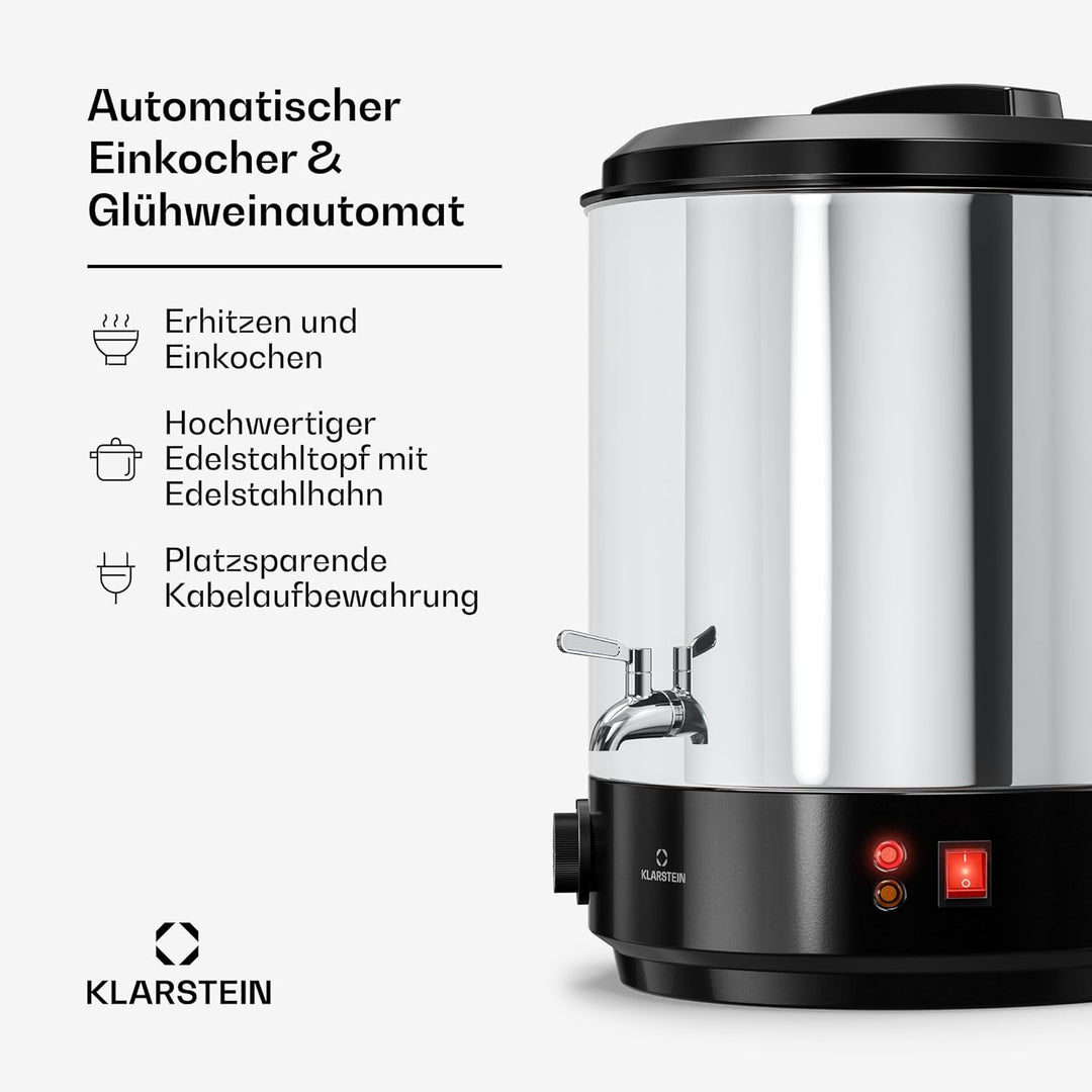 Klarstein Biggie Mechanischer Einkochautomat, 25 L Edelstahl-Einkochtopf & Glühweinkocher mit Edelst