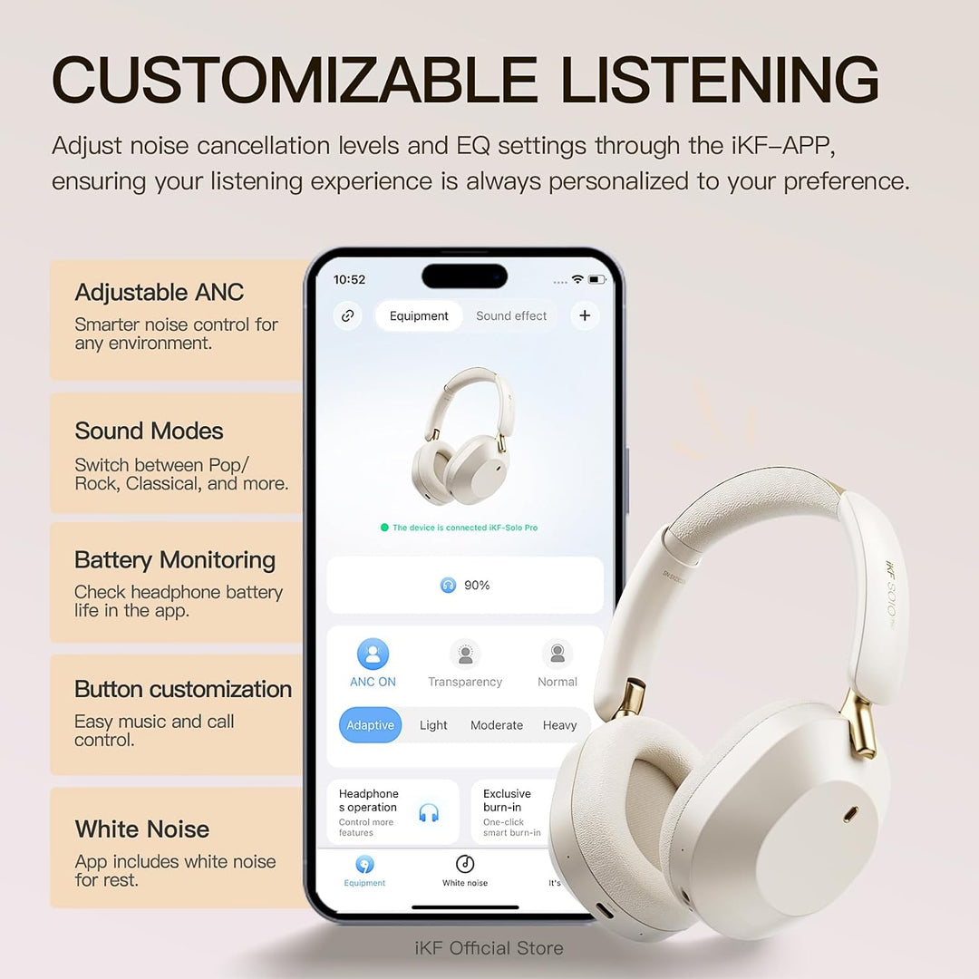 iKF Solo Pro Adaptive Noise Cancelling Kopfhörer, Wireless Over Ear Bluetooth mit Kopfverfolgung, Hi