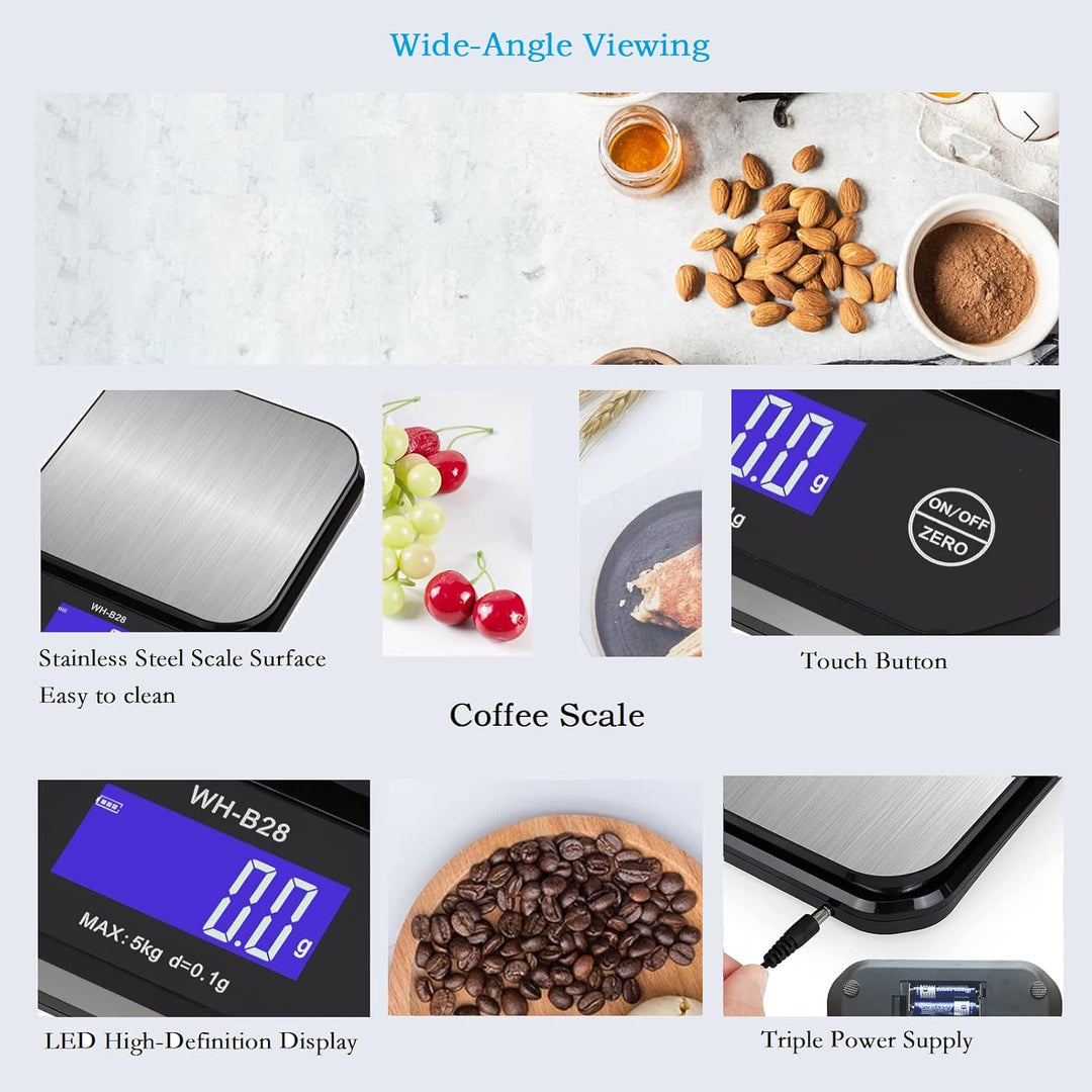 Rhorawill Kaffeewaage, Digitale Küchenwaage USB Aufladen, 5kg/0.1g Hochpräzise Digital Kaffee Skala