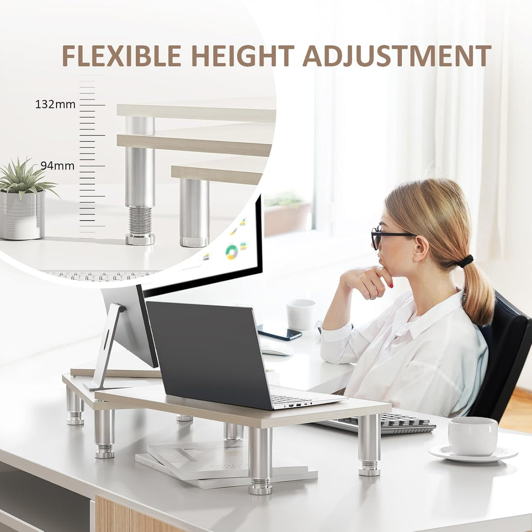 AX Waber Dual Monitor Riser - Einstellbare Länge & Winkel, Holzständer für 2 Monitore mit Stauraum W