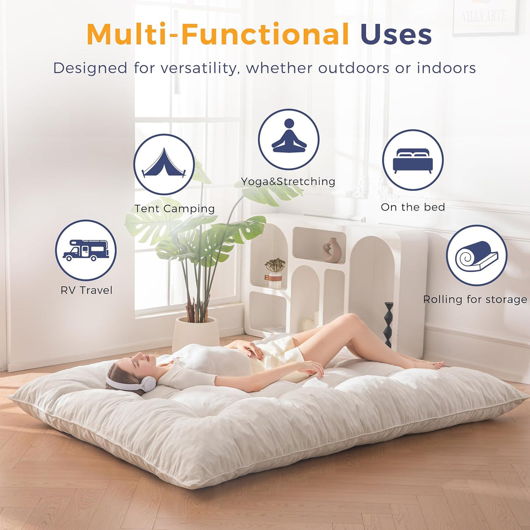 MAXYOYO Futon Matratze, Chenille-Stoff, 15cm Dick Bodenmatratze Verwendbar als Schlafsofa, Geknöpft
