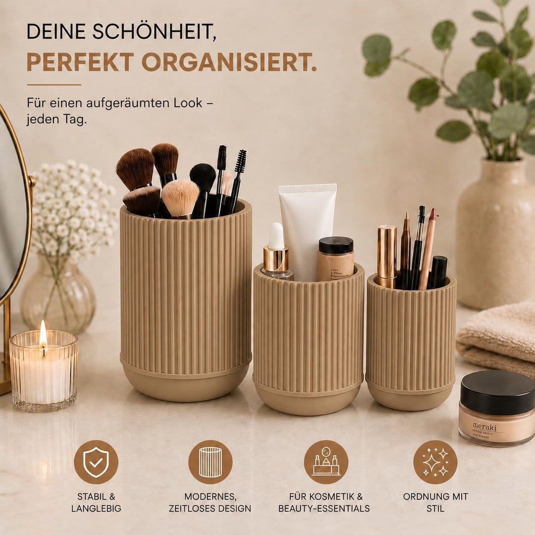 CABU Stiftehalter Beige 3er Set – Minimalistischer Schreibtisch Organizer – Multifunktionaler Stifte