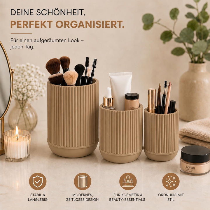 CABU Stiftehalter Beige 3er Set – Minimalistischer Schreibtisch Organizer – Multifunktionaler Stifte