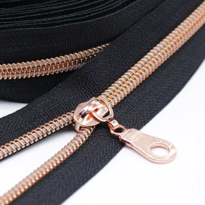 YaHoGa 9 m rosegoldfarbene endlos Reissverschluss Meterware Schwarze Reissverschluss 6mm-Spirale + 2