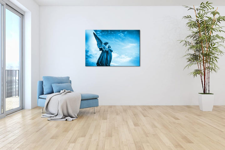 deyoli Friedliche Statue eines Engels Format 80x60 Effekt: Monocrome Blau als Leinwandbild, Motiv fe