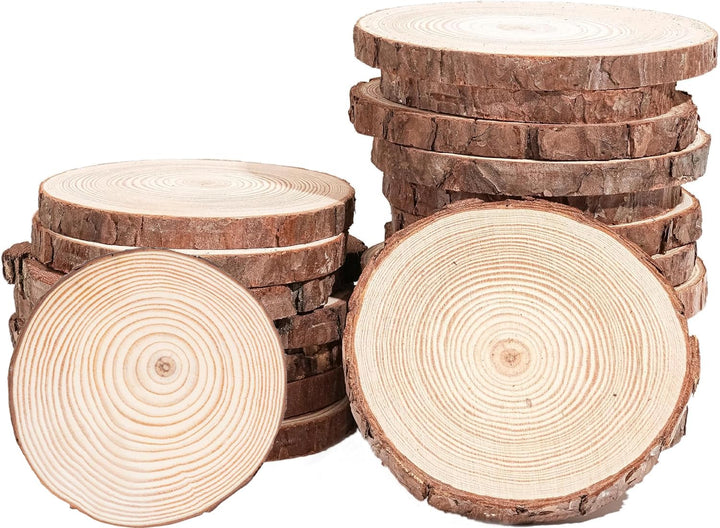 15 Stück Holzscheiben, BetterJonny Rund 12-14cm Holz Log Scheiben Kit mit Loch Unvollendete Holzkrei
