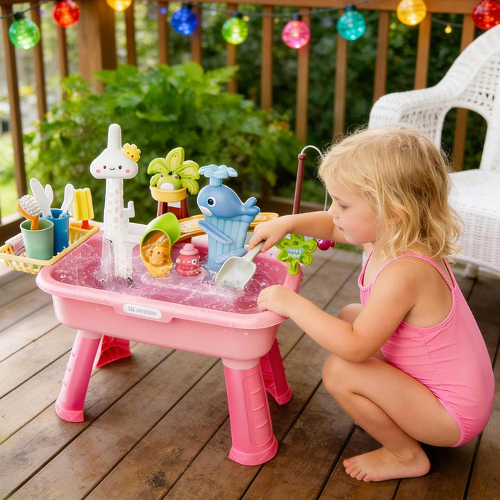 Sand Wassertisch Für Kleinkinder - 54x29x53 cm Grosser Wasserspieltisch Mit Zubehörset, Sommer-Wasse
