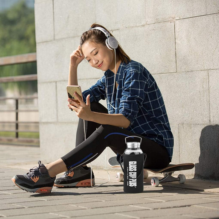 1.5 Liter Sport Borosilikat Trinkflasche Tragbare Glas Wasserflasche von kalten Heissgetränken mit E