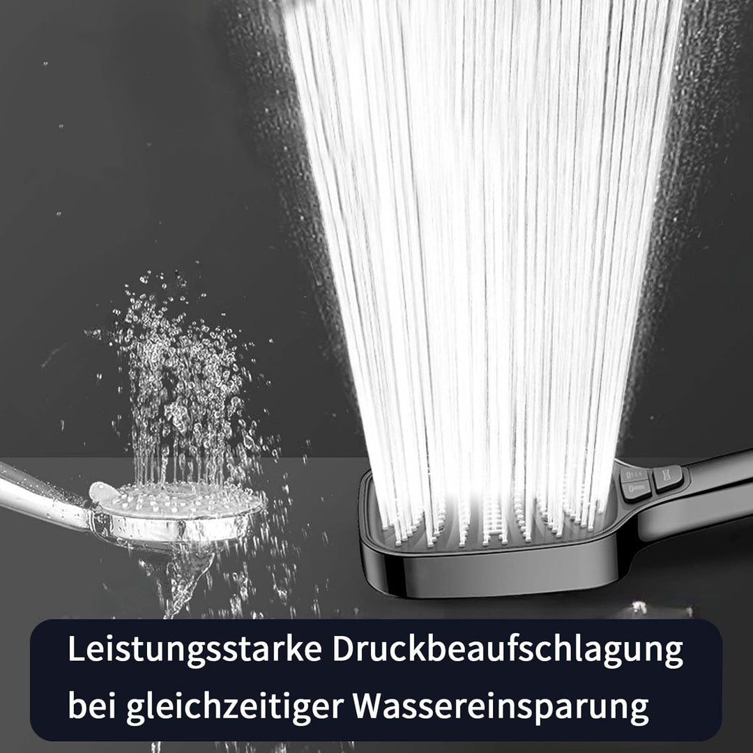 Grauer Duschkopf mit Schlauch und Halterung – 8-stufige Handbrause mit 4-Tasten-Umschaltung, Hochdru