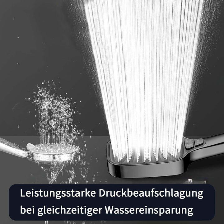 Grauer Duschkopf mit Schlauch und Halterung – 8-stufige Handbrause mit 4-Tasten-Umschaltung, Hochdru