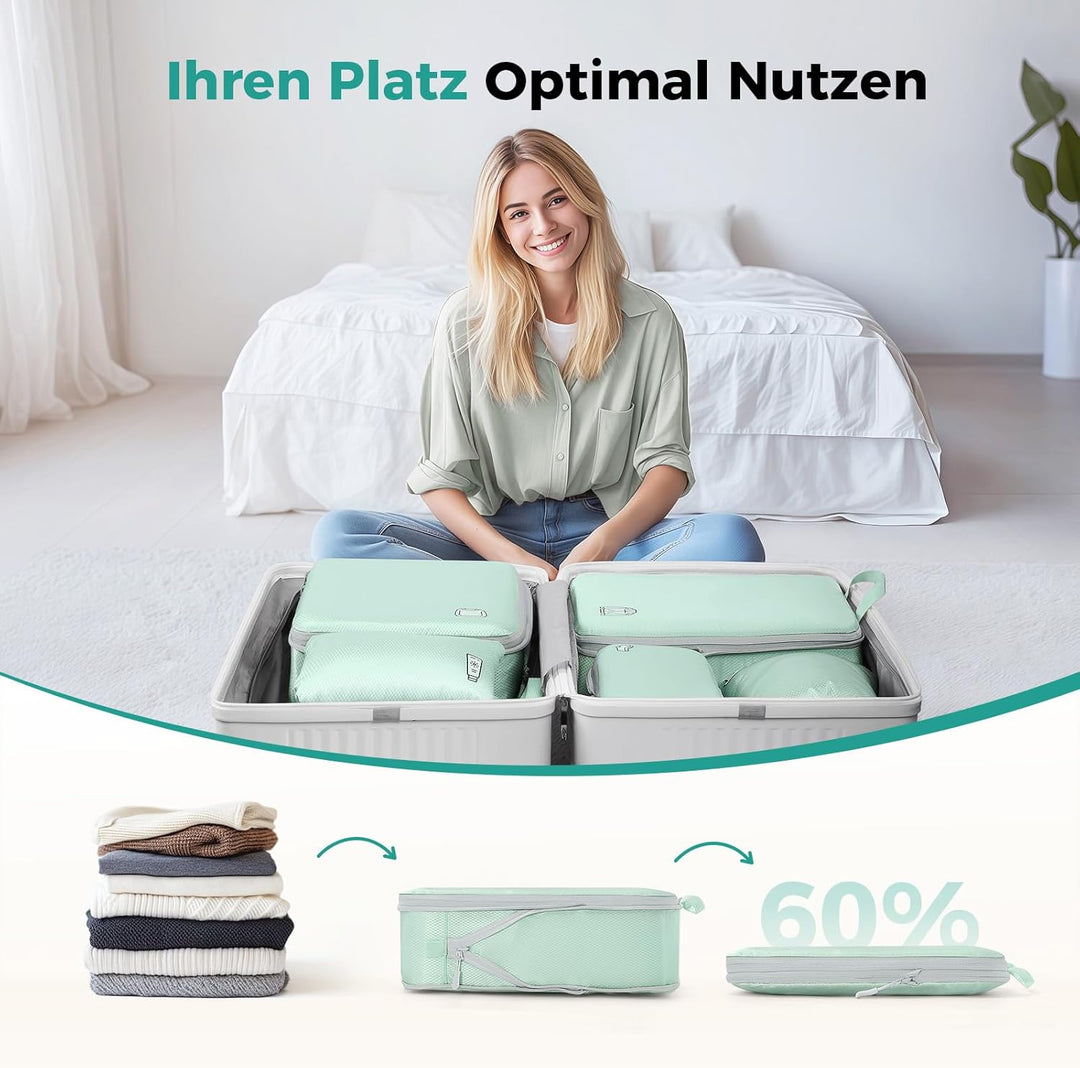 Koffer Organizer Packing Cubes Compression 8 Stück, Wasserdicht PackwüRfel Koffer Organizer Set,Trav
