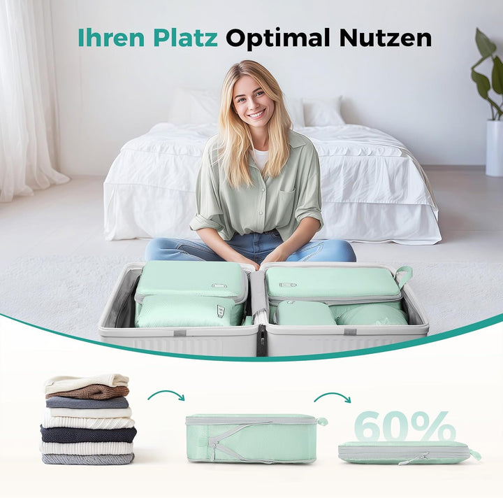 Koffer Organizer Packing Cubes Compression 8 Stück, Wasserdicht PackwüRfel Koffer Organizer Set,Trav