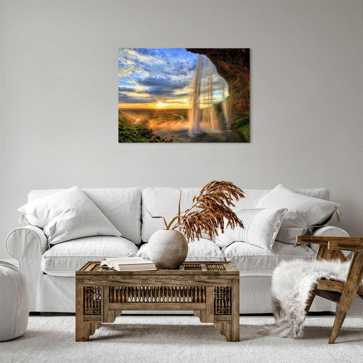 Bilder auf Leinwand Wasserfall Natur Park Sonne Leinwandbild 70x50cm Wandbilder Dekoration Wohnzimme