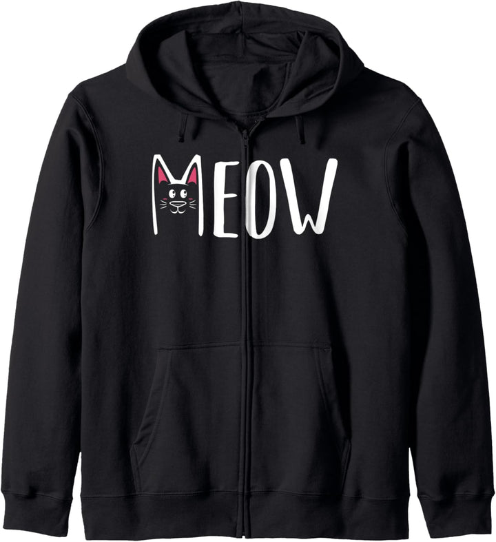 Meow Miau Katzenmotiv Kätzchen Tiere Katzenmama Katzenpapa Kapuzenjacke