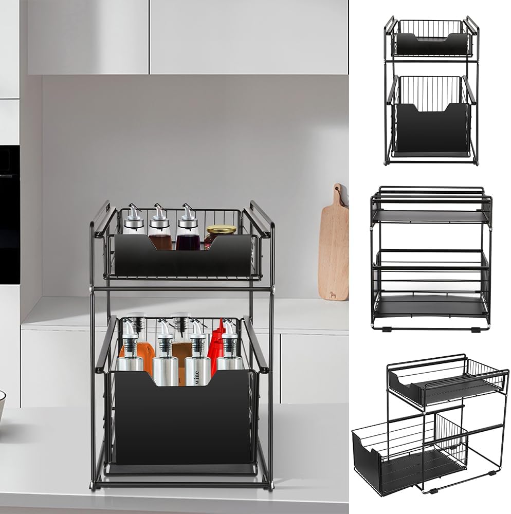 2 Tier Organizer mit Speicher Unter Waschbecken Schiebeschrank Korb herausziehen Snack Organizer Küc