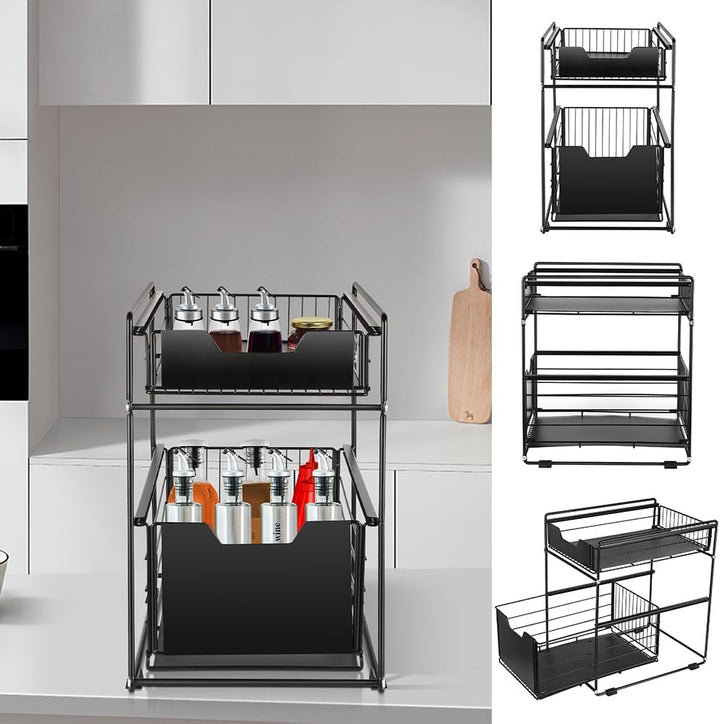2 Tier Organizer mit Speicher Unter Waschbecken Schiebeschrank Korb herausziehen Snack Organizer Küc