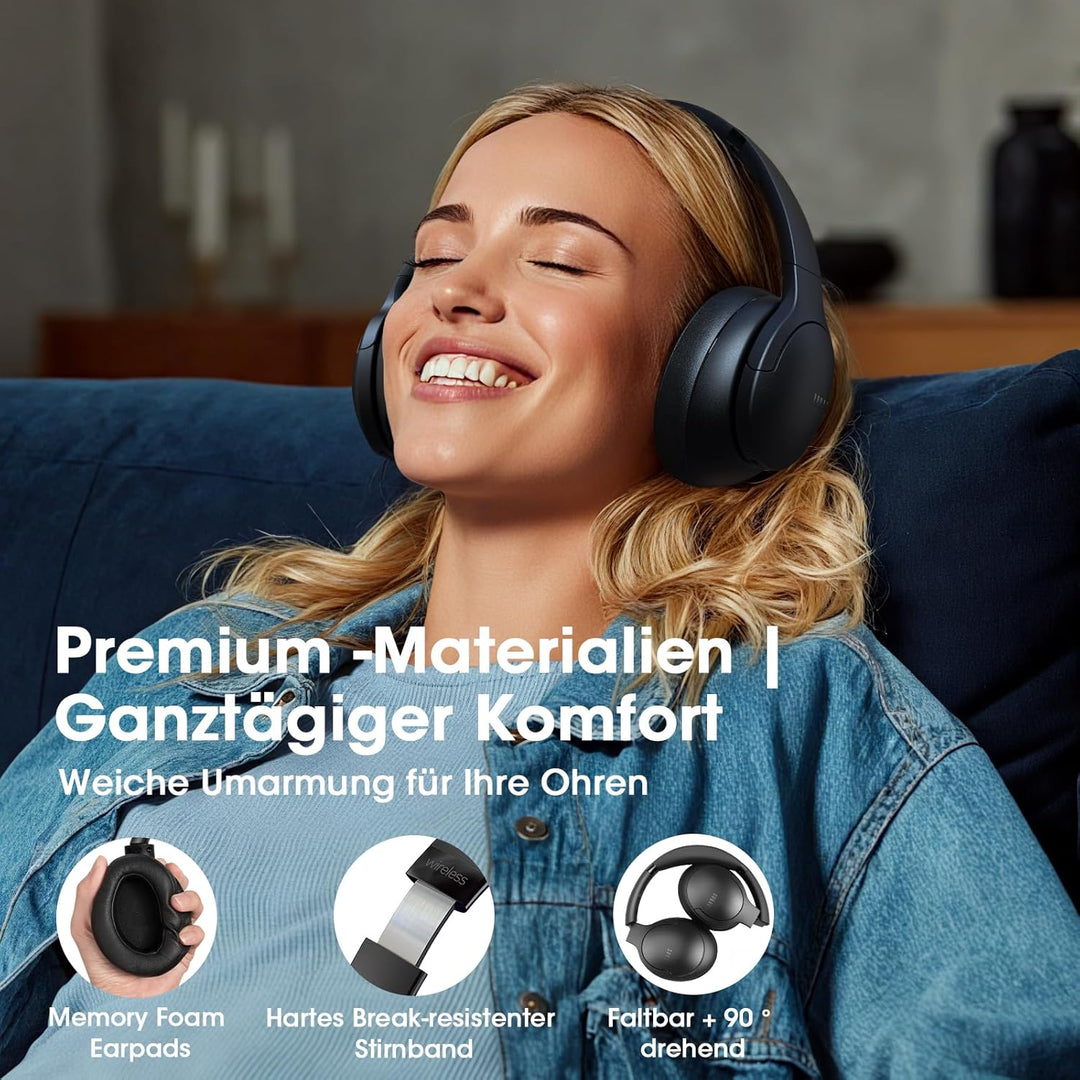 DOQAUS Bluetooth Kopfhörer Over Ear, 90 Stunden Spielzeit Kopfhörer Kabellos Bluetooth mit App-Steue