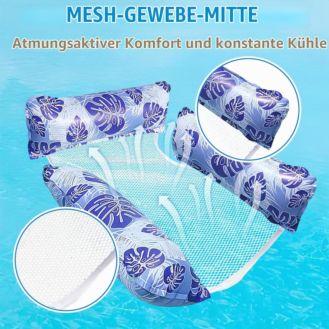 Luftmatratze Pool Wasserhängematte, 2 Stück Luftmatratze Pool Erwachsene, Schwimmsessel mit Rückenle