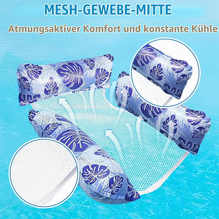 Luftmatratze Pool Wasserhängematte, 2 Stück Luftmatratze Pool Erwachsene, Schwimmsessel mit Rückenle