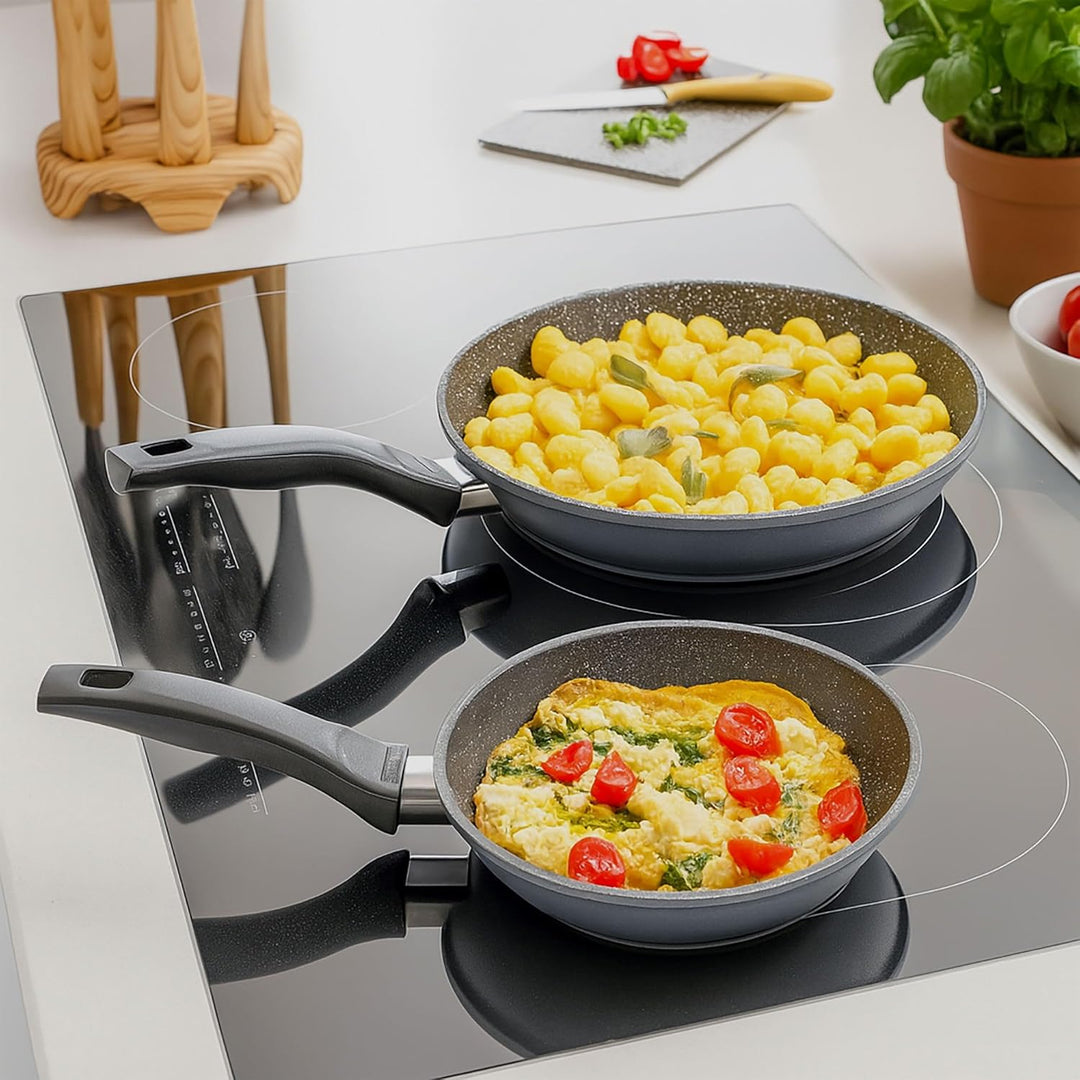 STONELINE Pfannenset 2 teilig, 20/26 cm, Antihaft beschichtete Pfanne mit echten Steinpartikeln, Pfa