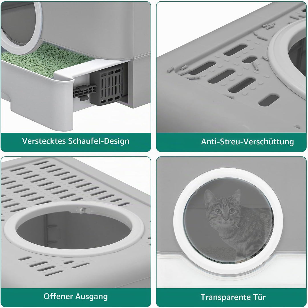 YITAHOME Katzenklo mit Deckel, Grosses Geruchloses Katzentoilette Hop In, mit Herausziehbarer Schubl