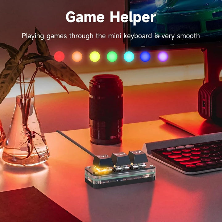 3 Tasten Mini Tastatur - Copy Paste Cut - Mechanische RGB Gaming Tastatur, Programmierbar, Makro, Be