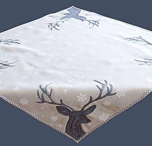 Raebel Tischdecke 110 x 110 cm grau Hellgrau weiss eisblau Silber Stickerei Hirsch Weihnachten Weihn