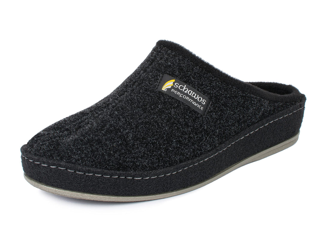 SCHAWOS Herren Filz Hausschuh 6030 mit Fussbett Feste Sohle rutschhemmend 40 EU Schwarz, 40 EU Schwa