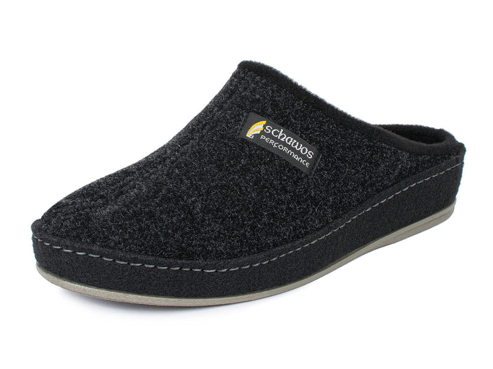 SCHAWOS Herren Filz Hausschuh 6030 mit Fussbett Feste Sohle rutschhemmend 40 EU Schwarz, 40 EU Schwa