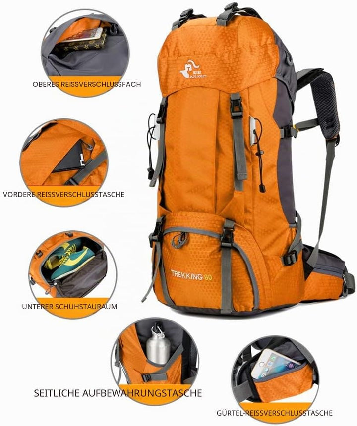 Bseash 60L Wasserdichter leichter Wanderrucksack mit Regenschutz, Outdoor Sport Tagesrucksack Multif