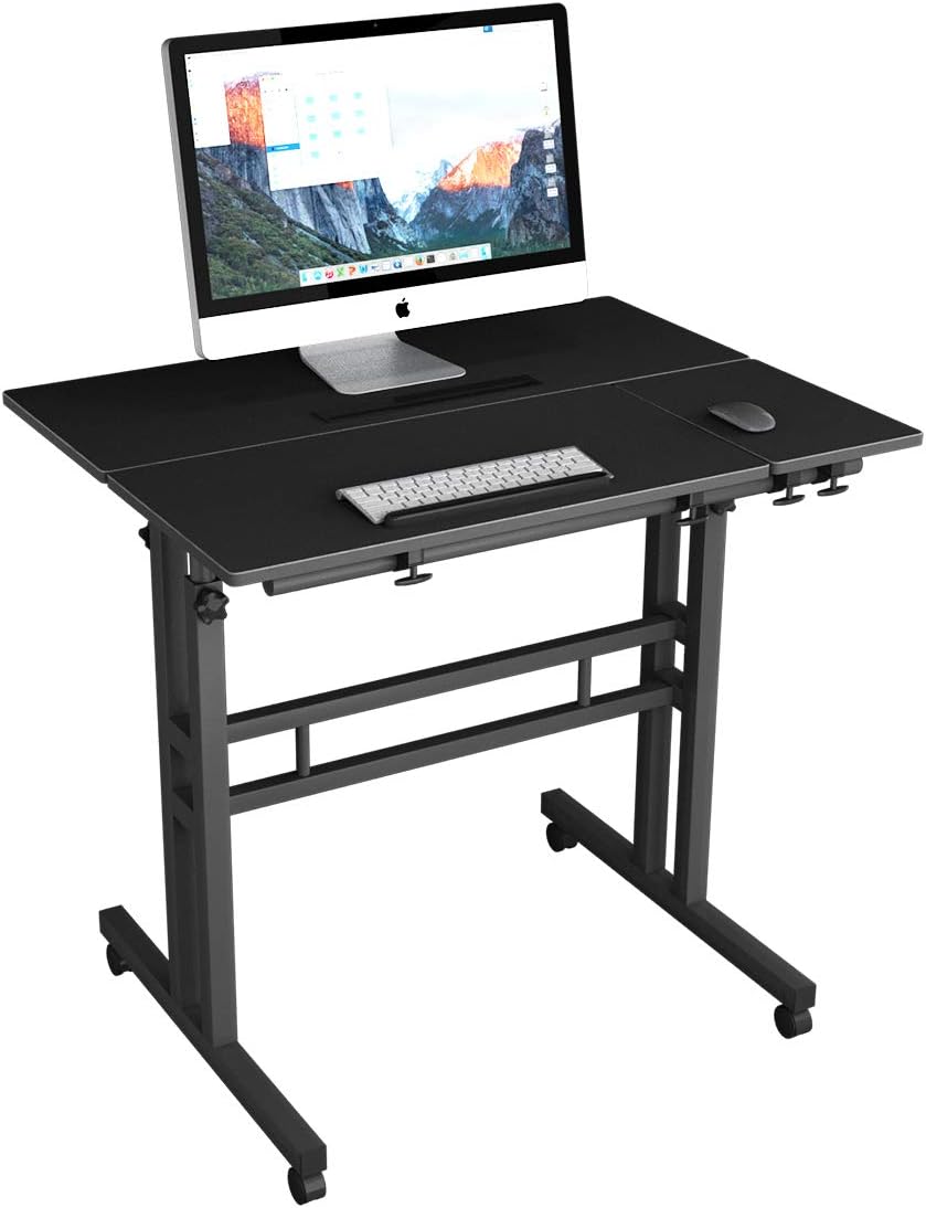 sogesfurniture höhenverstellbar Computertisch Laptoptisch mit Rollen, Mobiler Schreibtisch PC Tisch